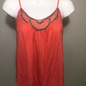 Candies. Coral tank with beaded neckline. Size M. Fits like a Small.